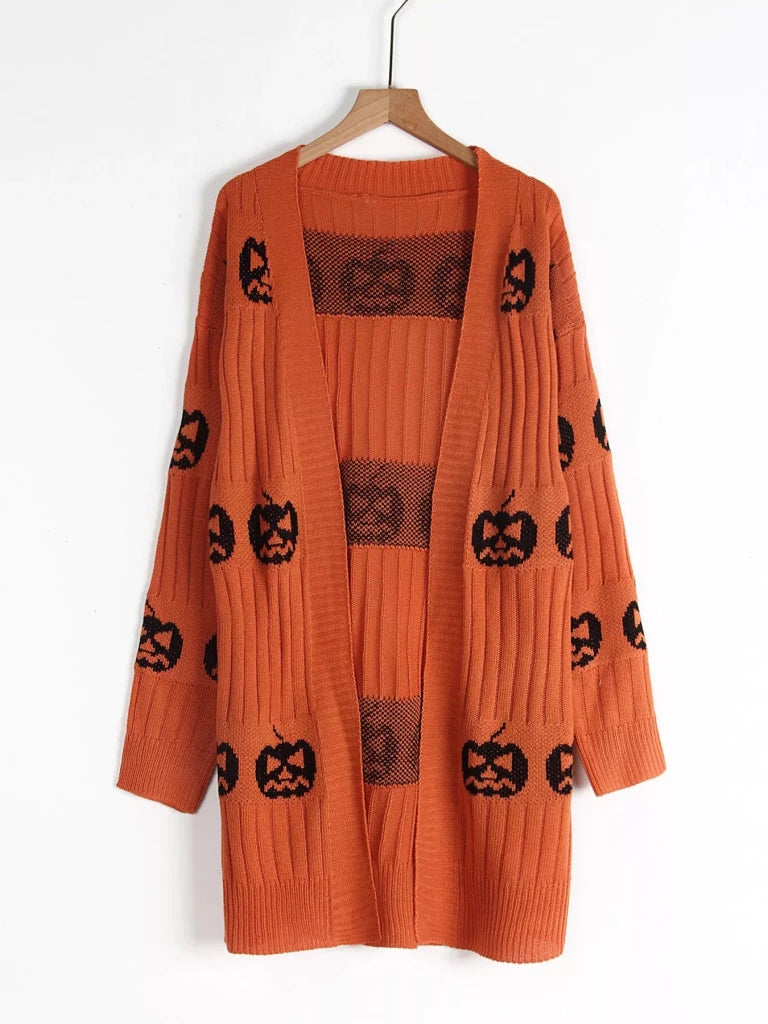 Halloween pumpkin open front knit cardigan, alternate product image