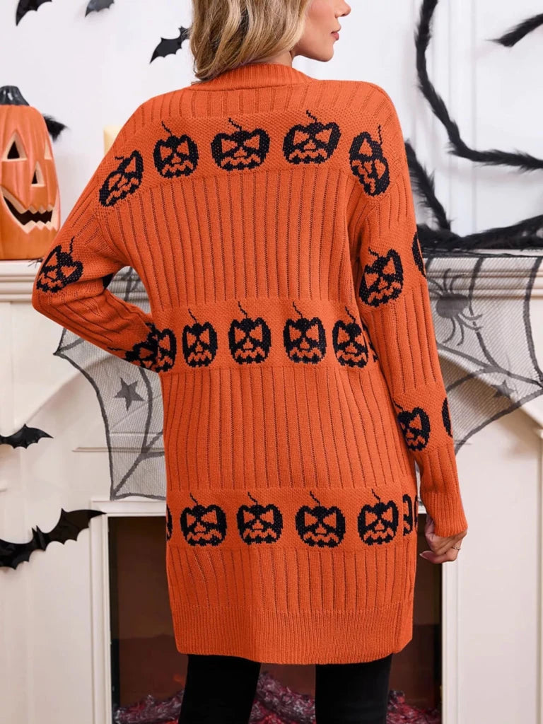 Halloween pumpkin open front knit cardigan, alternate product image