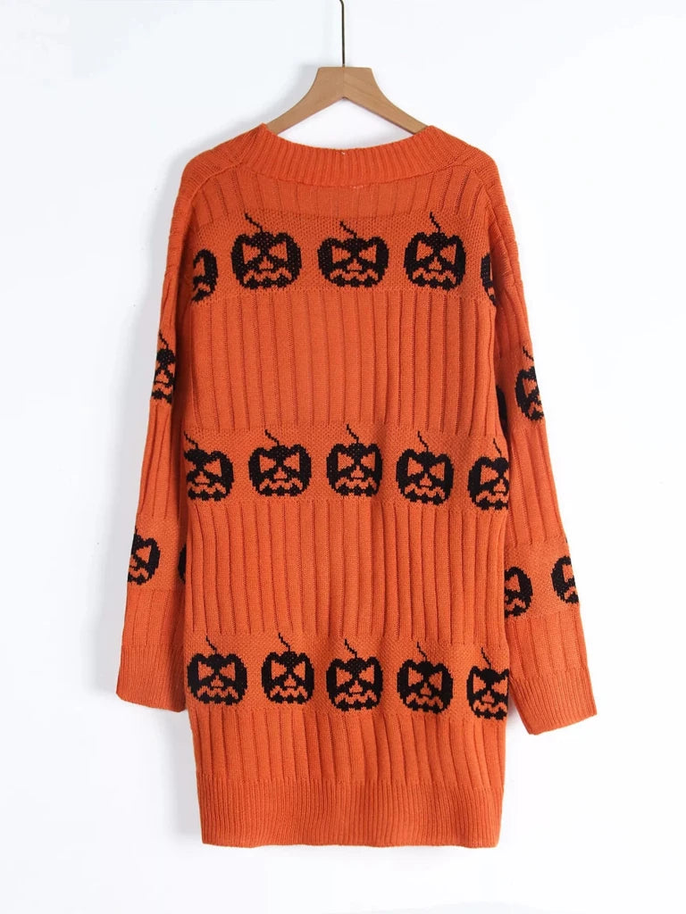 Halloween pumpkin open front knit cardigan, alternate product image