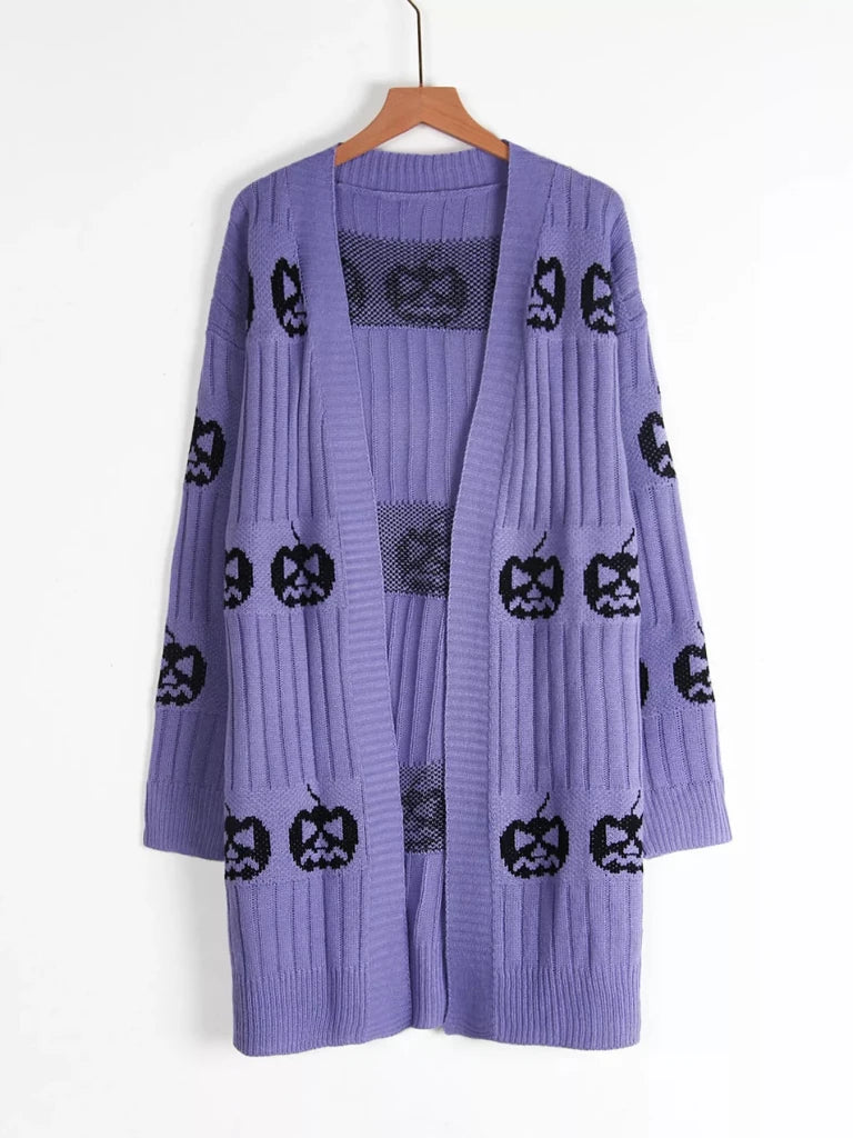 Halloween pumpkin open front knit cardigan, alternate product image