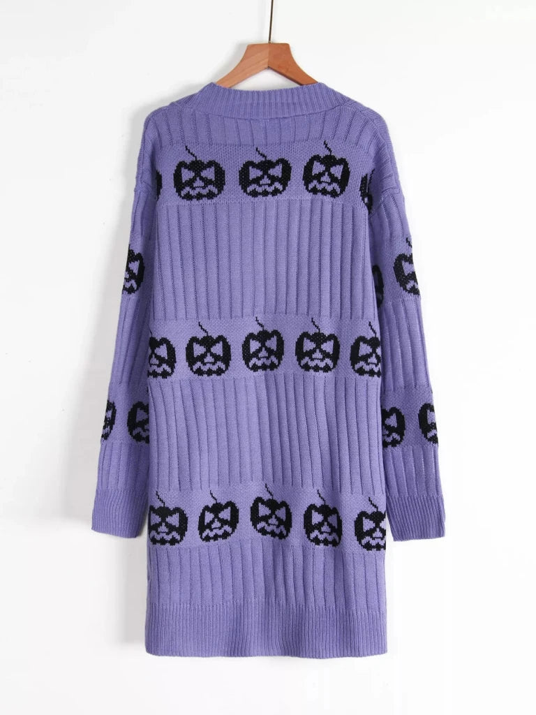 Halloween pumpkin open front knit cardigan, alternate product image
