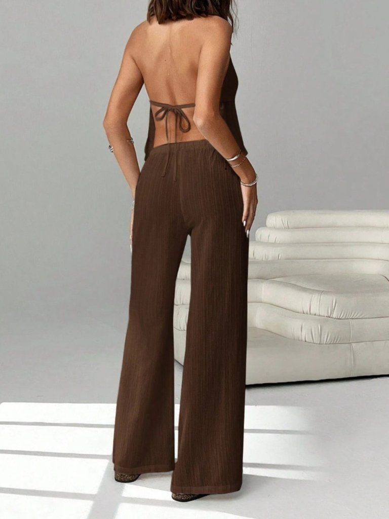 Halter Neck Cami and Pants Set - Brown by Trendsi from FREYA’S CLOSET