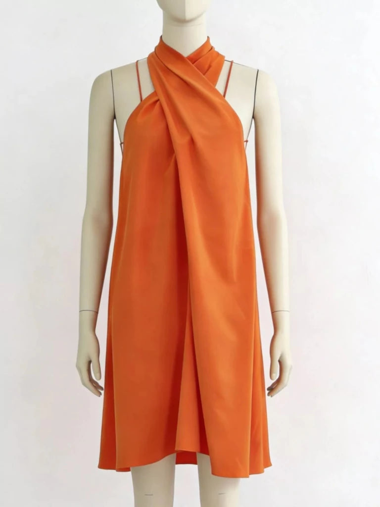 Halter Neck Sleeveless Mini Dress - Tangerine by Trendsi from FREYA’S CLOSET