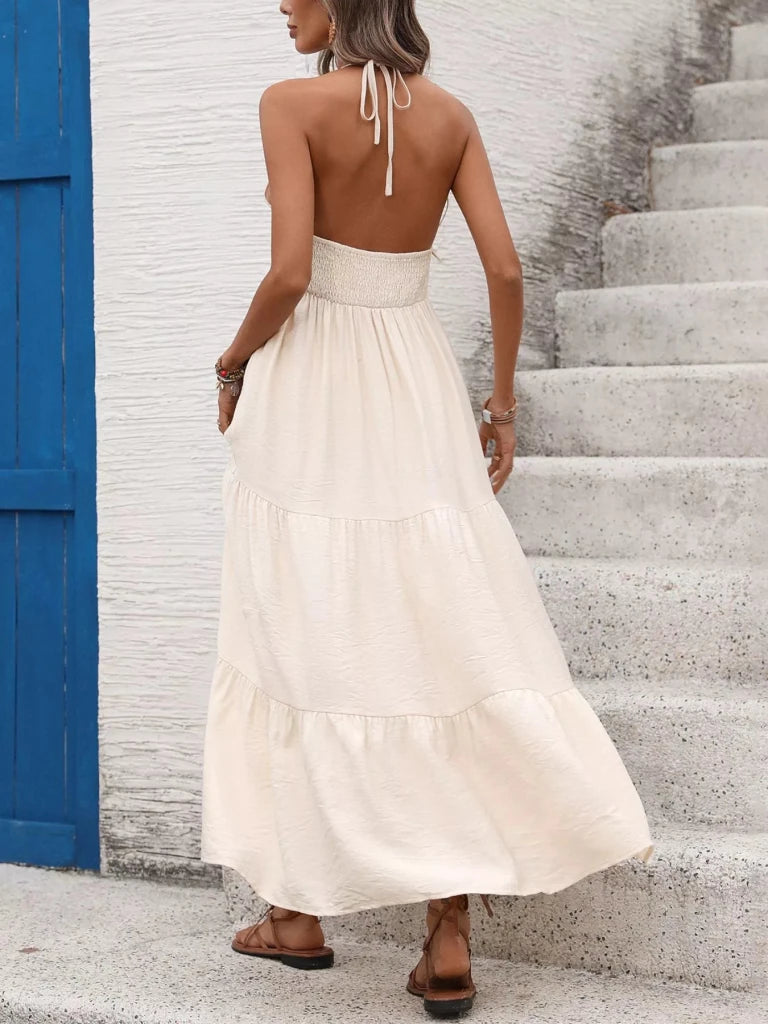 Halter Neck Tiered Dress - Apricot by Trendsi from FREYA’S CLOSET