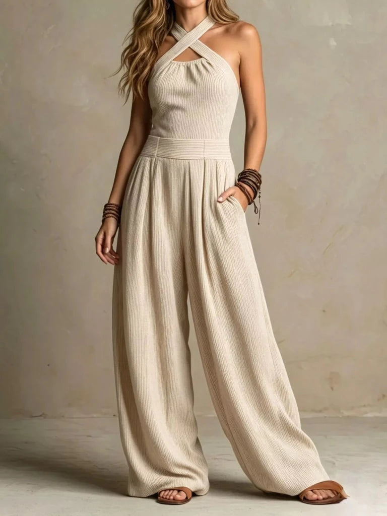 Halter neck wide-leg jumpsuit with pockets, alternate product image