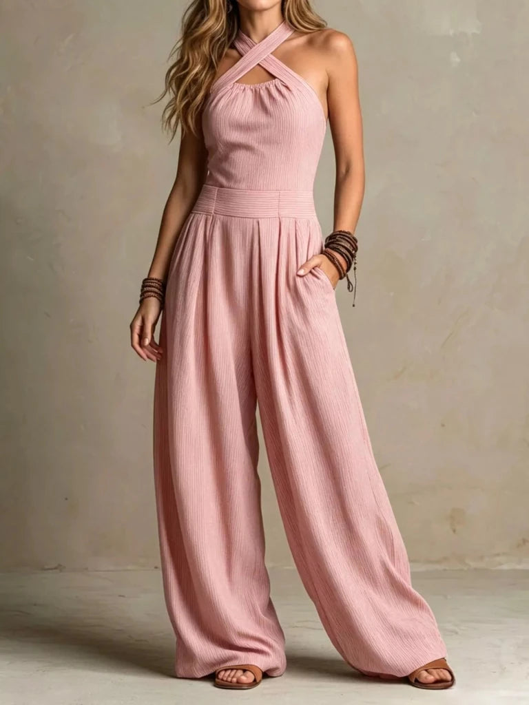 Halter neck wide-leg jumpsuit with pockets, alternate product image