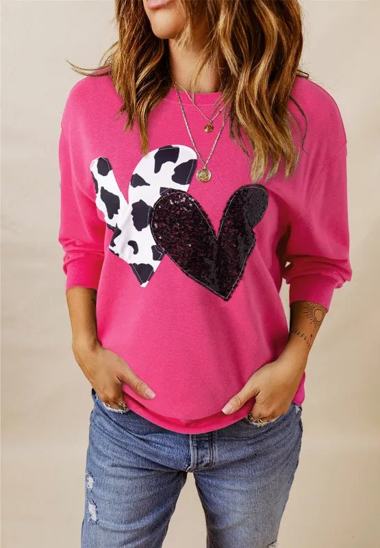 Heart Patch Long Sleeve Sweatshirt - Deep Rose by Trendsi from FREYA’S CLOSET