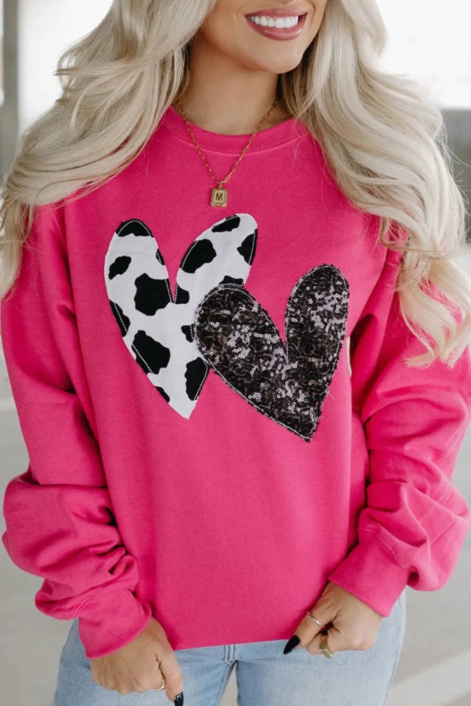 Heart Patch Long Sleeve Sweatshirt - Deep Rose by Trendsi from FREYA’S CLOSET