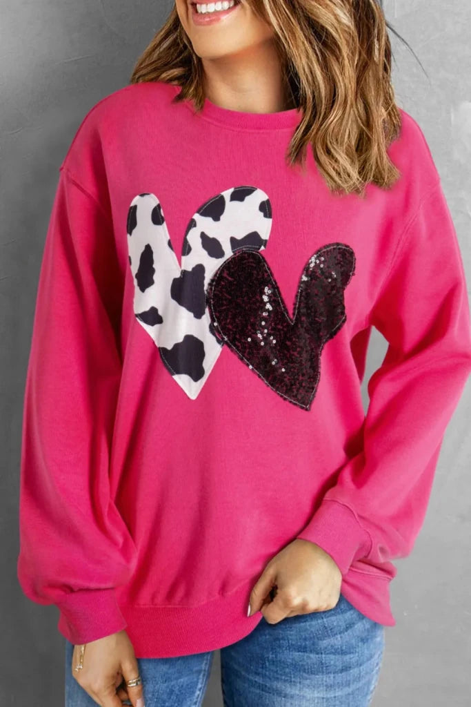 Heart Patch Long Sleeve Sweatshirt - Deep Rose by Trendsi from FREYA’S CLOSET