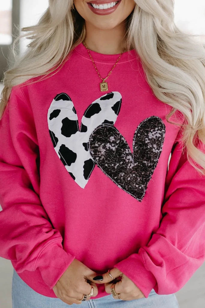Heart Patch Long Sleeve Sweatshirt - Deep Rose by Trendsi from FREYA’S CLOSET