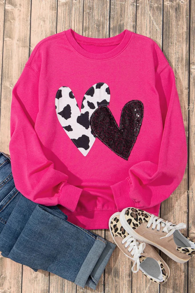 Heart Patch Long Sleeve Sweatshirt - Deep Rose by Trendsi from FREYA’S CLOSET
