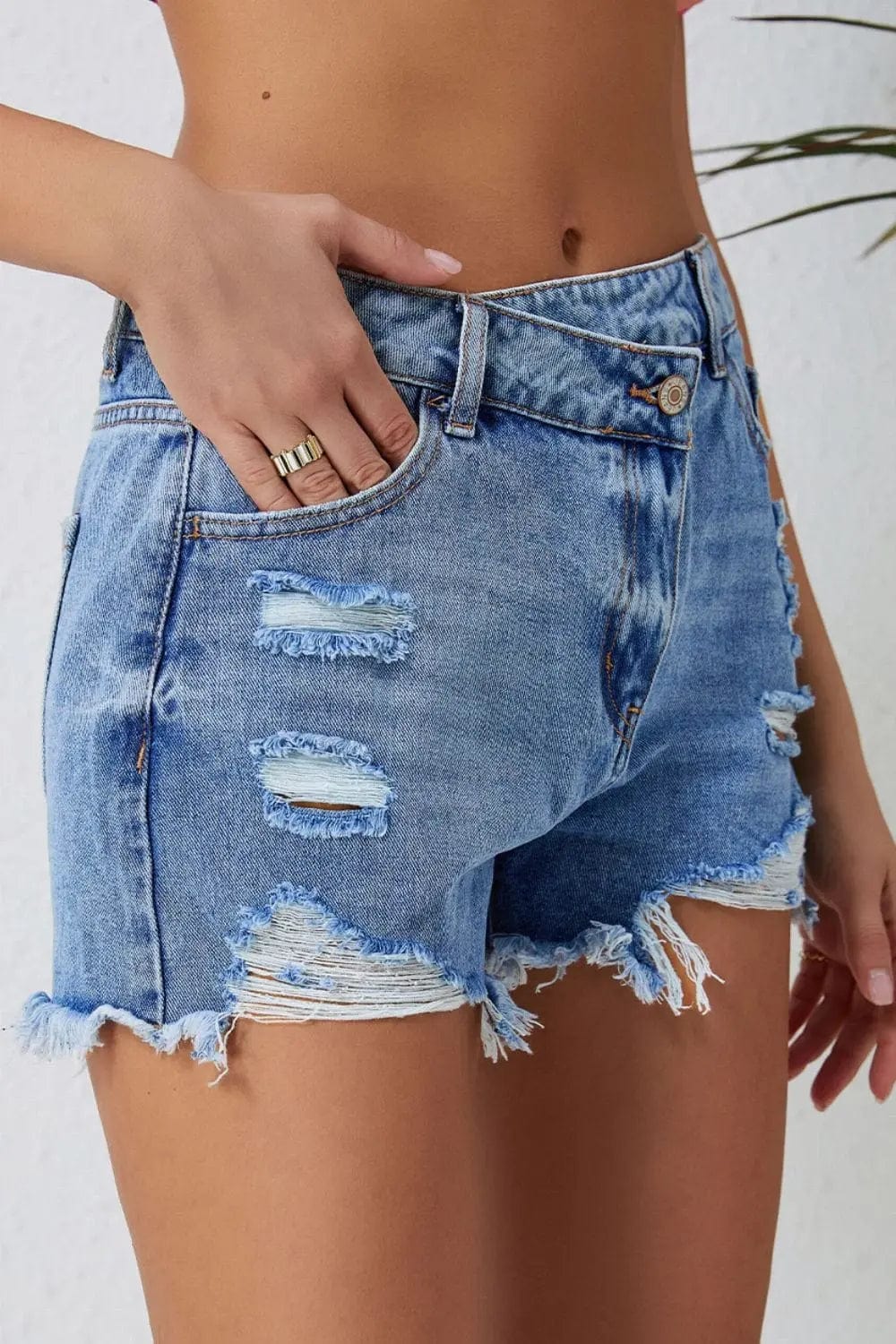 Trendsi Shorts High Rise Crossover Waist Denim Shorts