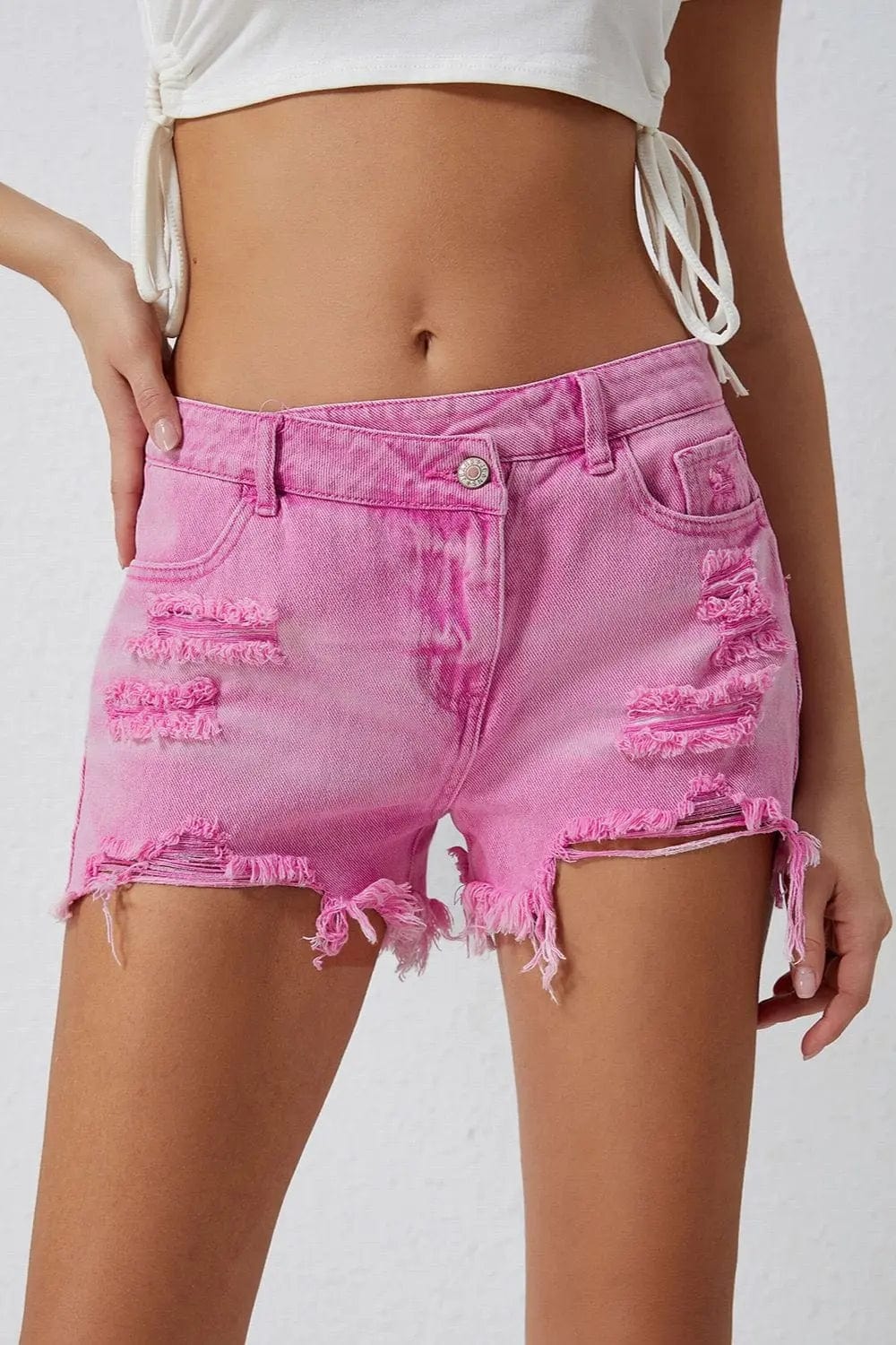 Trendsi Shorts High Rise Crossover Waist Denim Shorts