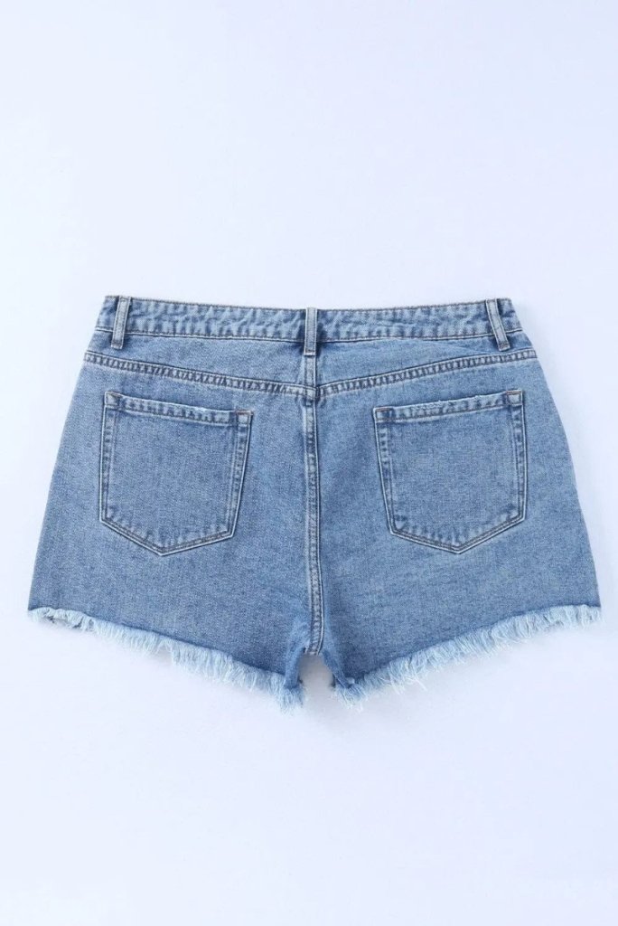 High Rise Crossover Waist Denim Shorts - Light Blue by Trendsi from FREYA’S CLOSET