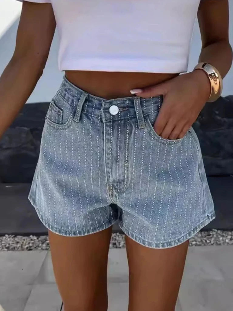 High Waist Wash Denim Shorts - Denim Blue by Trendsi from FREYA’S CLOSET