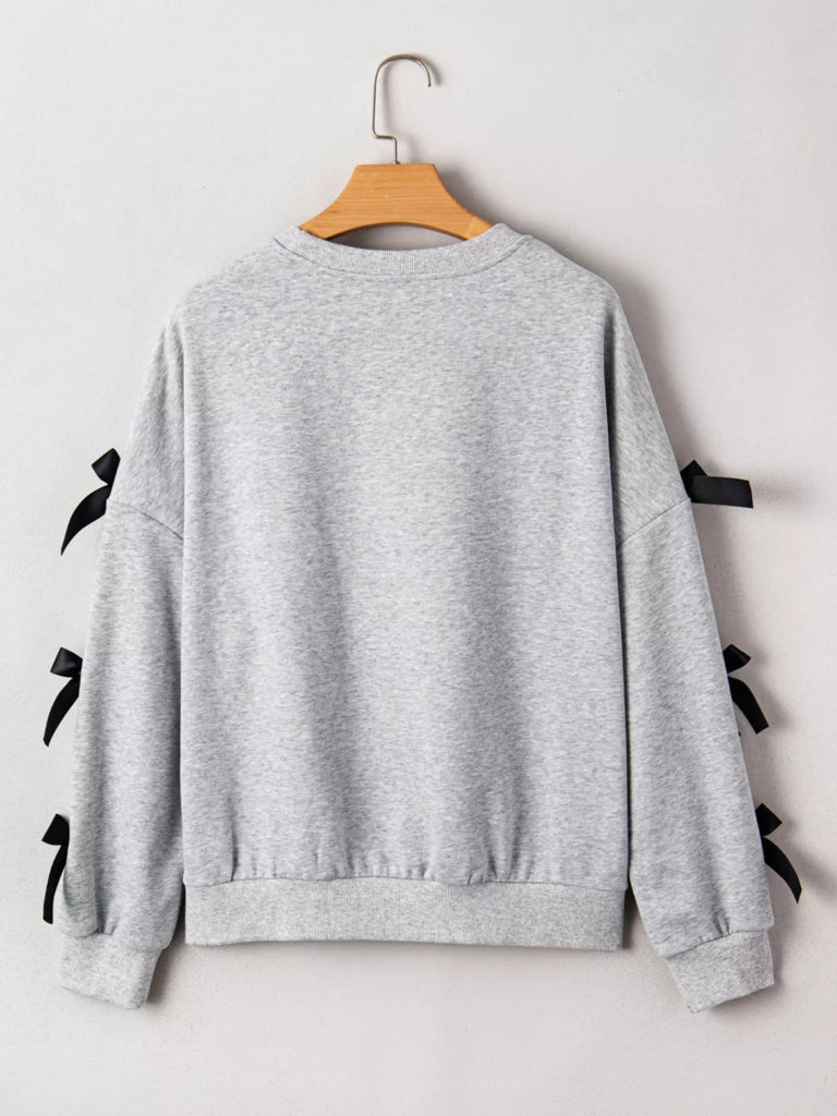 Howdy Christmas 4 Trees Ribbon Bow Decor Sweatshirt - Light Gray by Trendsi from FREYA’S CLOSET