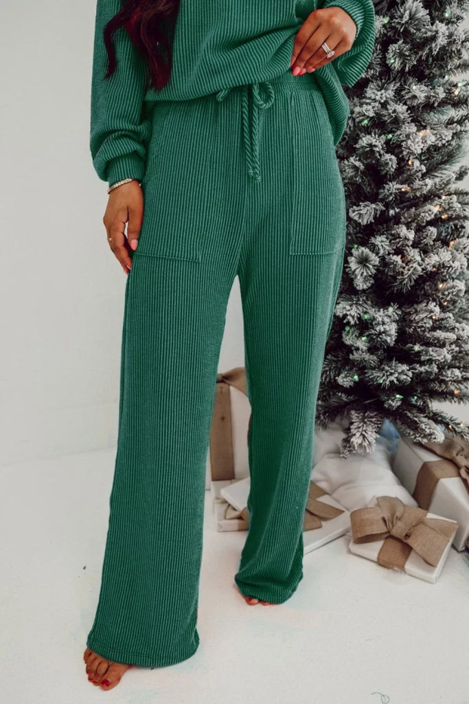 Jolly Christmas Top and Drawstring Pants Set - Dark Green by Trendsi from FREYA’S CLOSET