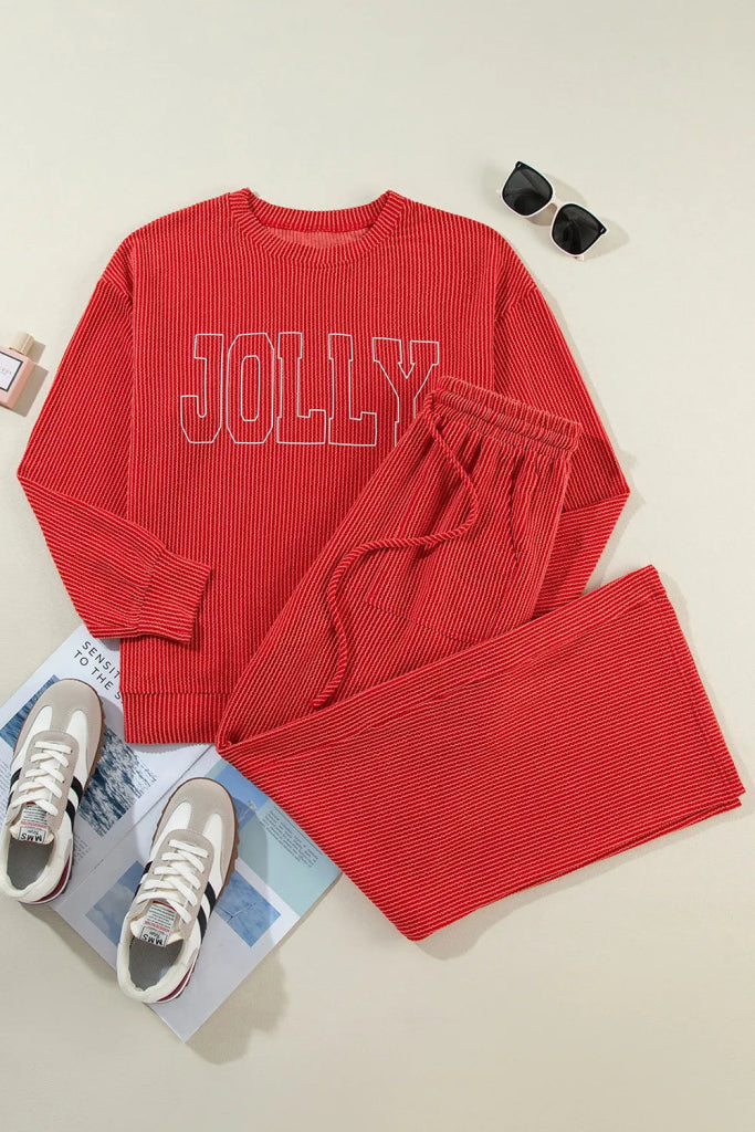JOLLY Round Neck Long Sleeve Top and Pants Lounge Set - Deep Red by Trendsi from FREYA’S CLOSET
