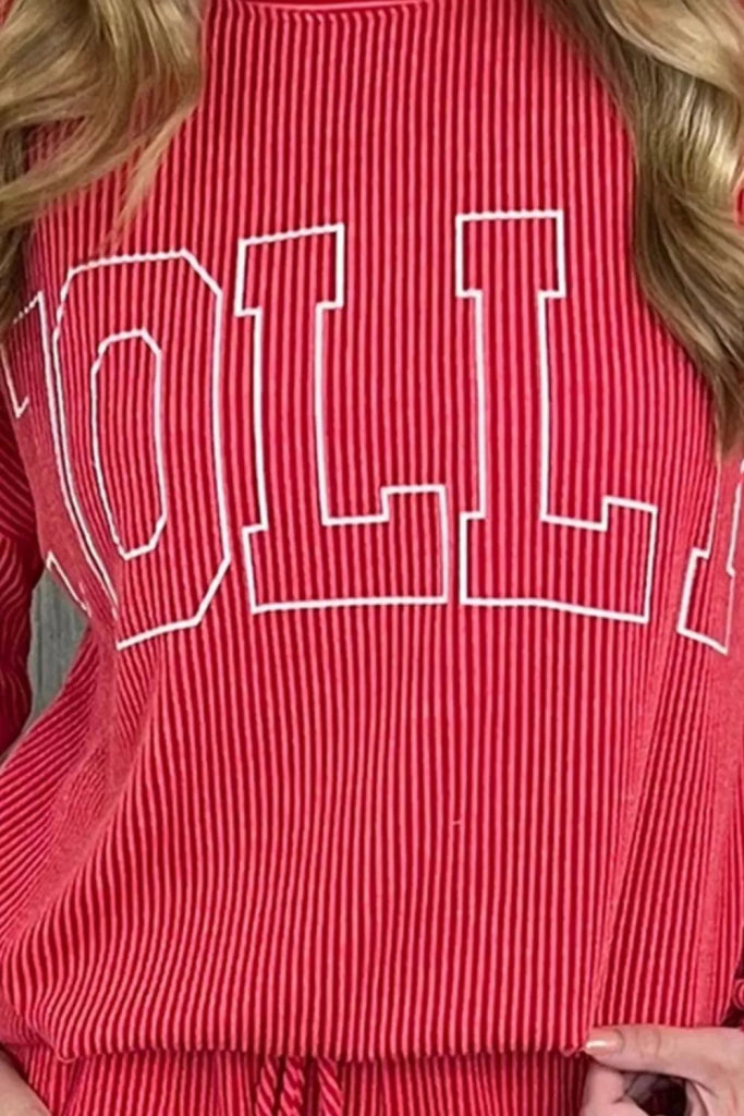 JOLLY Textured Christmas Sweatshirt - Red by Trendsi from FREYA’S CLOSET