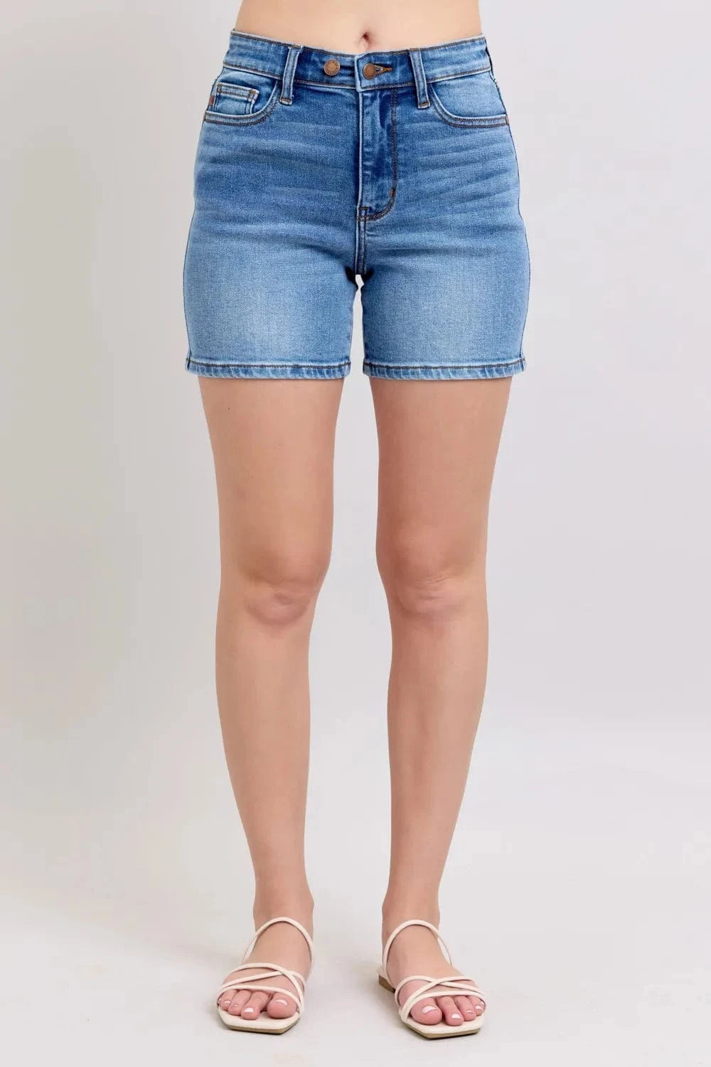 Trendsi Judy Blue Full Size 2 Button Denim Shorts with Pockets Plus Size