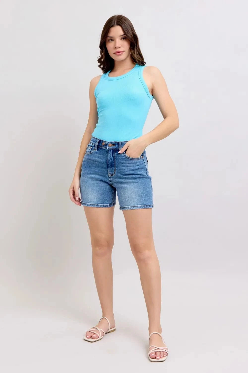 Trendsi Judy Blue Full Size 2 Button Denim Shorts with Pockets Plus Size