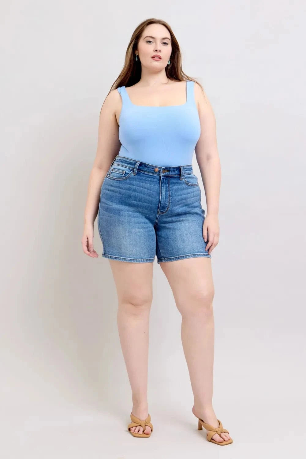 Trendsi Judy Blue Full Size 2 Button Denim Shorts with Pockets Plus Size