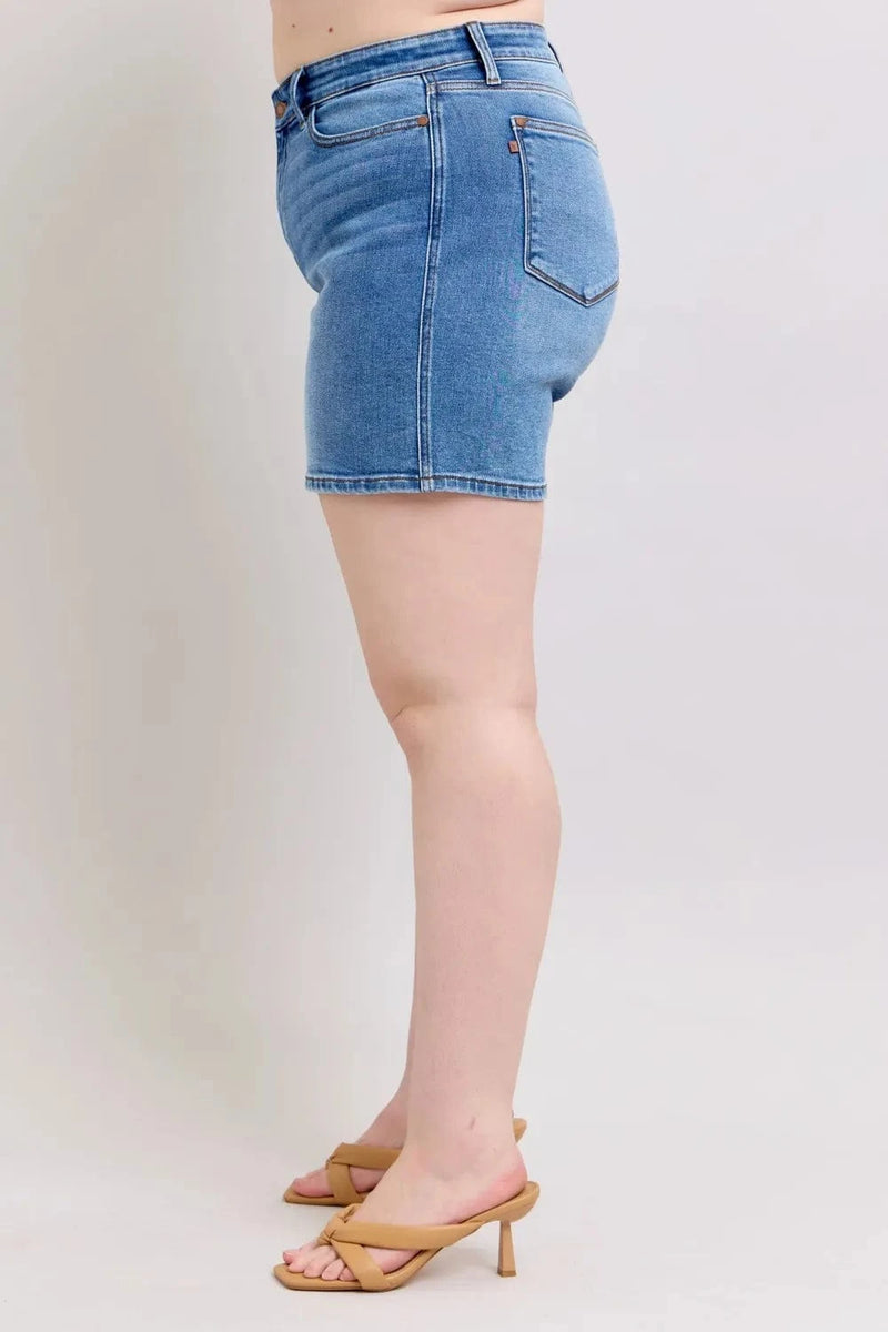 Trendsi Judy Blue Full Size 2 Button Denim Shorts with Pockets Plus Size