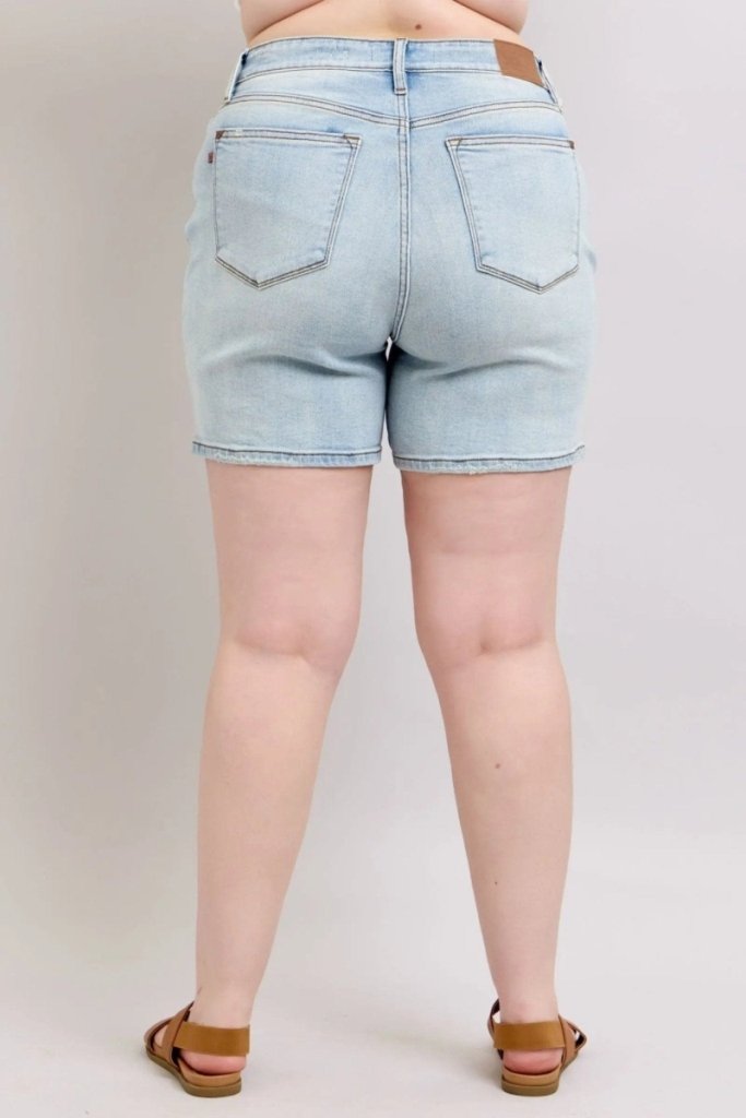 Judy Blue Full Size 2 Button Denim Shorts with Pockets Plus Size - Light by Trendsi from FREYA’S CLOSET