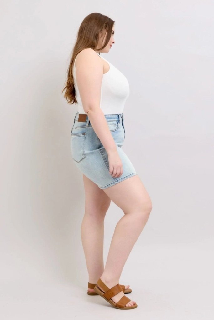 Judy Blue Full Size 2 Button Denim Shorts with Pockets Plus Size - Light by Trendsi from FREYA’S CLOSET