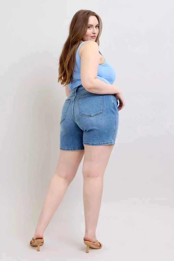 Judy Blue Full Size 2 Button Denim Shorts with Pockets Plus Size - Medium by Trendsi from FREYA’S CLOSET