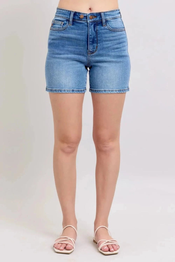 Judy Blue Full Size 2 Button Denim Shorts with Pockets Plus Size - Medium by Trendsi from FREYA’S CLOSET