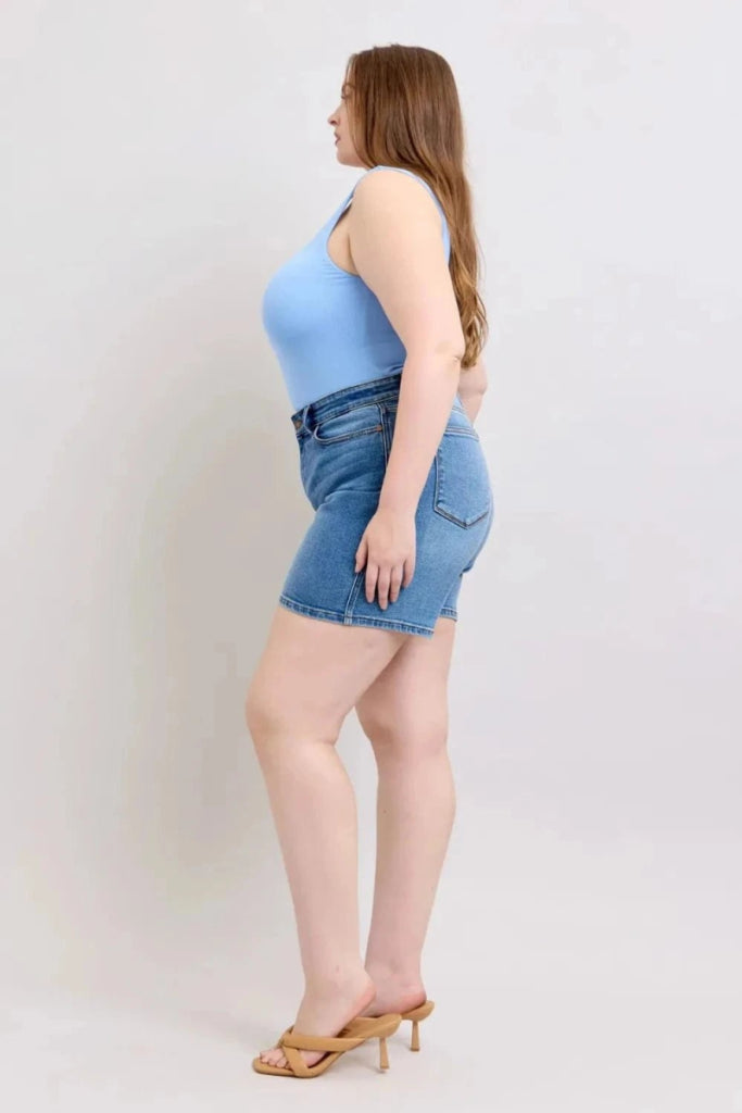 Judy Blue Full Size 2 Button Denim Shorts with Pockets Plus Size - Medium by Trendsi from FREYA’S CLOSET