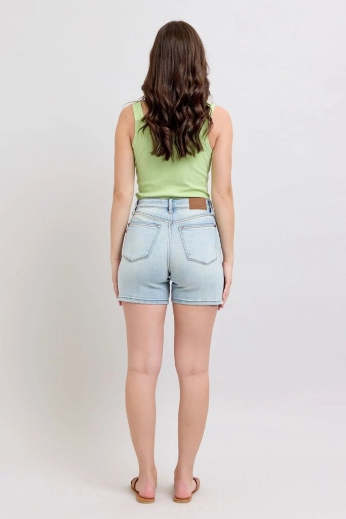 Judy Blue Full Size 2 Button Denim Shorts with Pockets Plus Size - Light by Trendsi from FREYA’S CLOSET