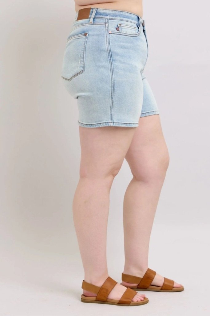 Judy Blue Full Size 2 Button Denim Shorts with Pockets Plus Size - Light by Trendsi from FREYA’S CLOSET