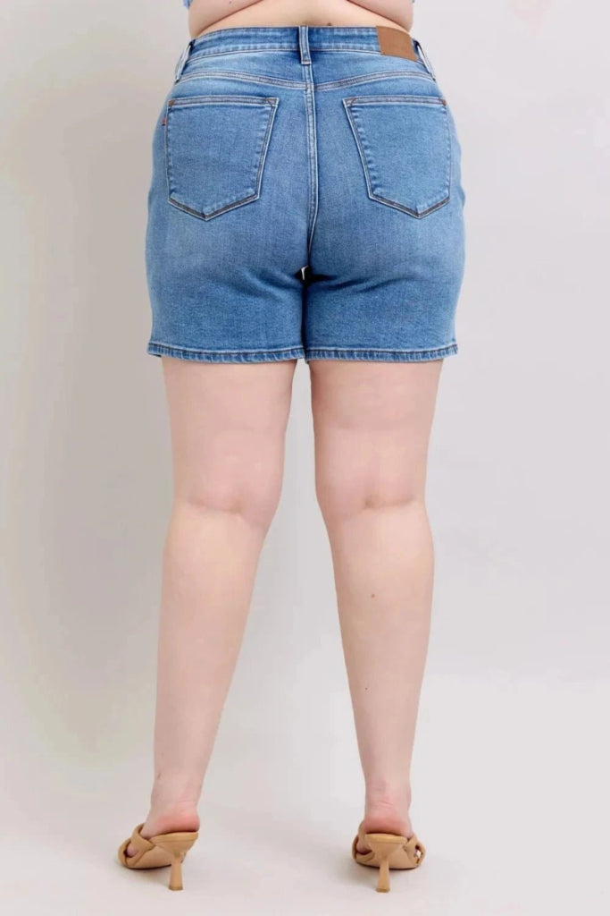 Judy Blue Full Size 2 Button Denim Shorts with Pockets Plus Size - Medium by Trendsi from FREYA’S CLOSET