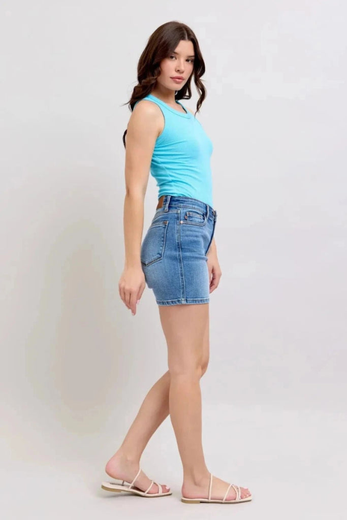 Judy Blue Full Size 2 Button Denim Shorts with Pockets Plus Size - Medium by Trendsi from FREYA’S CLOSET