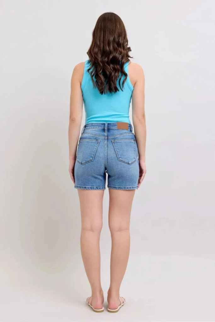 Judy Blue Full Size 2 Button Denim Shorts with Pockets Plus Size - Medium by Trendsi from FREYA’S CLOSET