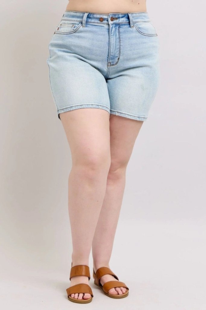 Judy Blue Full Size 2 Button Denim Shorts with Pockets Plus Size - Light by Trendsi from FREYA’S CLOSET