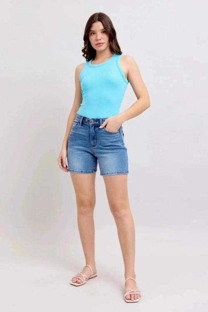 Judy Blue Full Size 2 Button Denim Shorts with Pockets Plus Size - Medium by Trendsi from FREYA’S CLOSET
