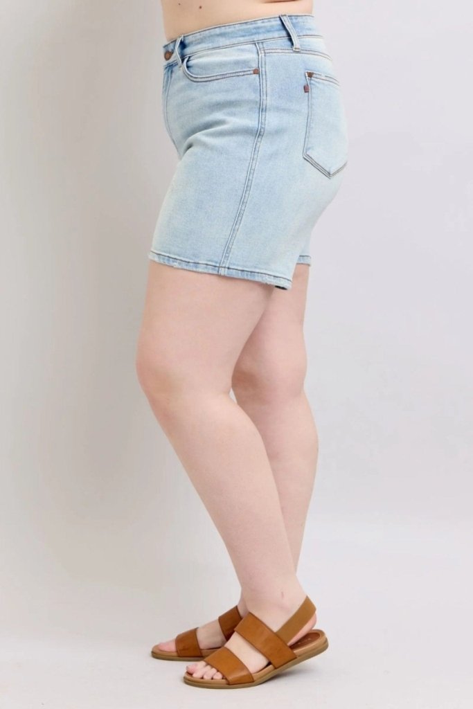 Judy Blue Full Size 2 Button Denim Shorts with Pockets Plus Size - Light by Trendsi from FREYA’S CLOSET