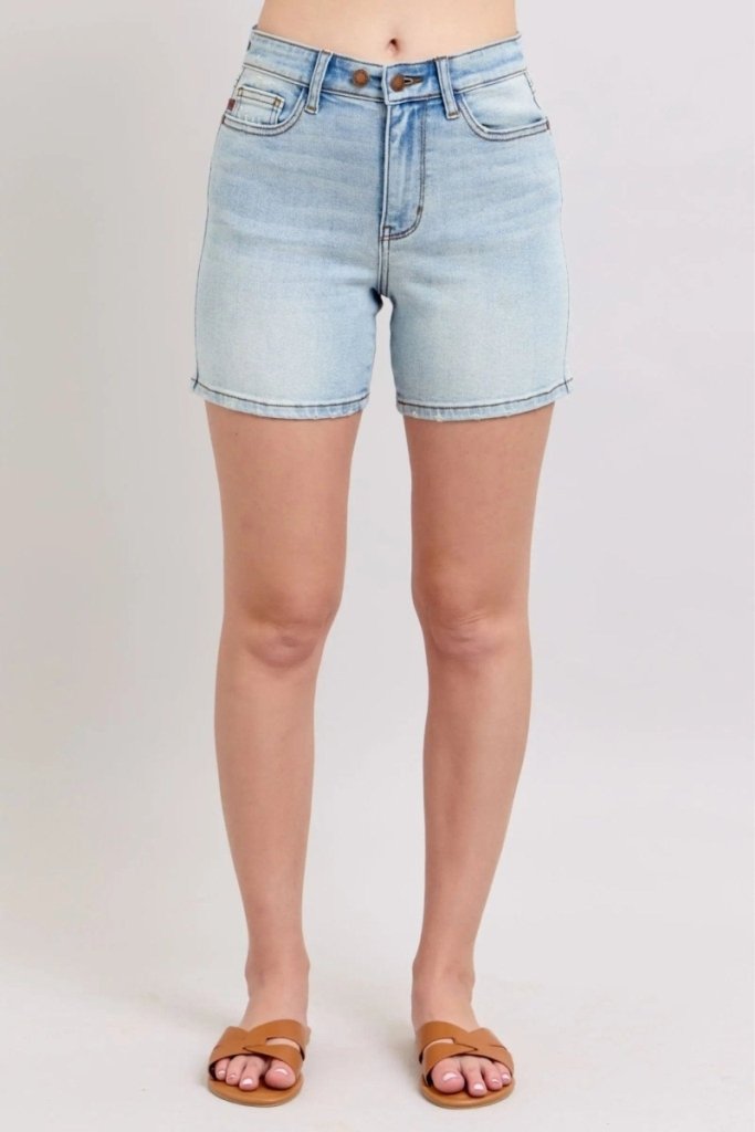 Judy Blue Full Size 2 Button Denim Shorts with Pockets Plus Size - Light by Trendsi from FREYA’S CLOSET