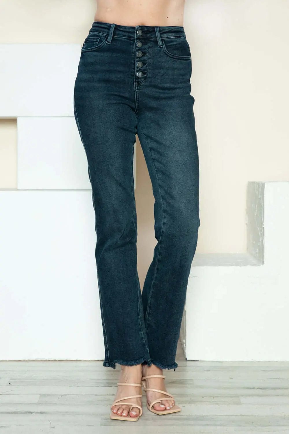 Trendsi Jeans Judy Blue Full Size Button Fly Hem Destroy Straight Jeans
