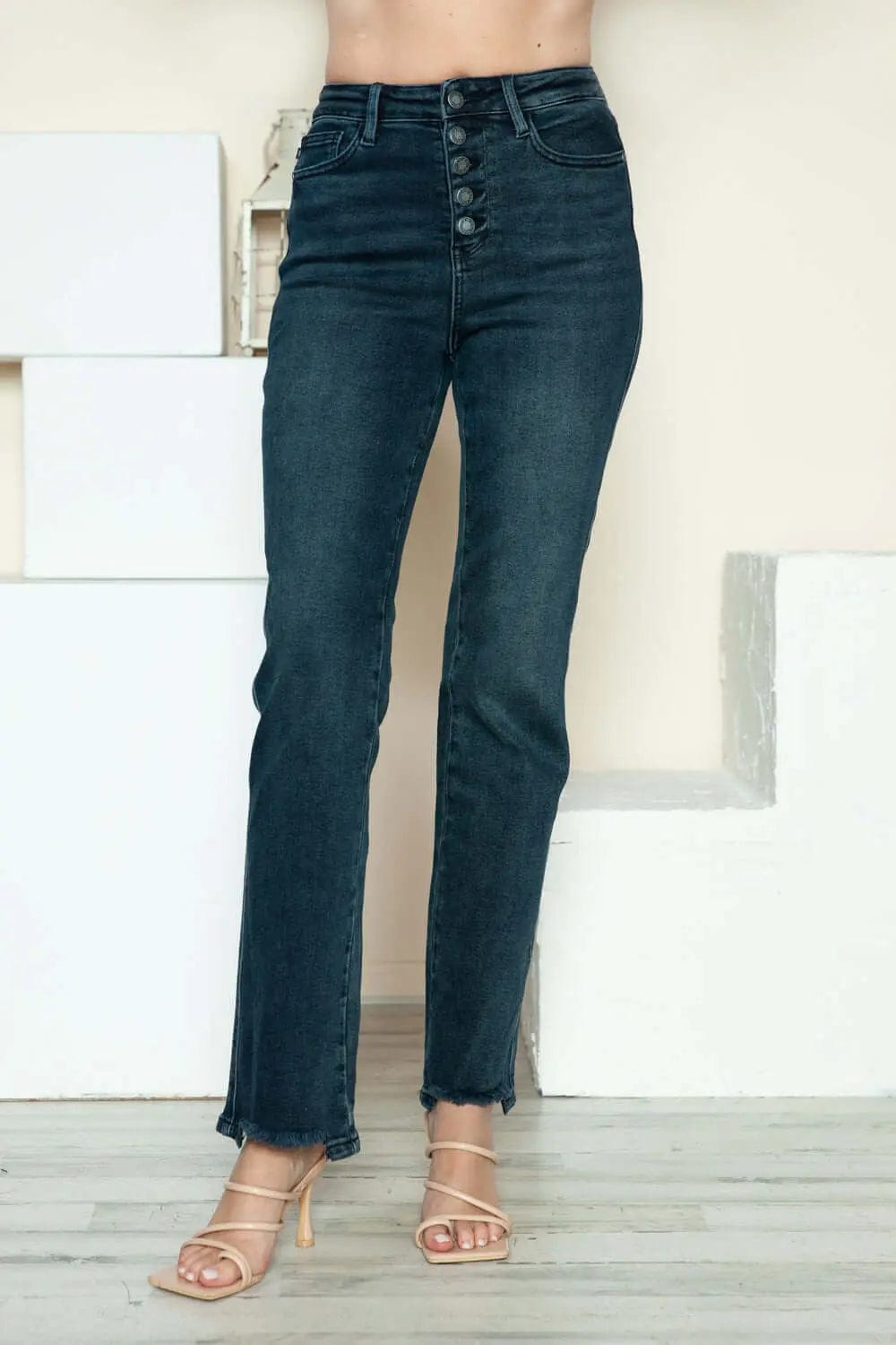 Trendsi Jeans Judy Blue Full Size Button Fly Hem Destroy Straight Jeans