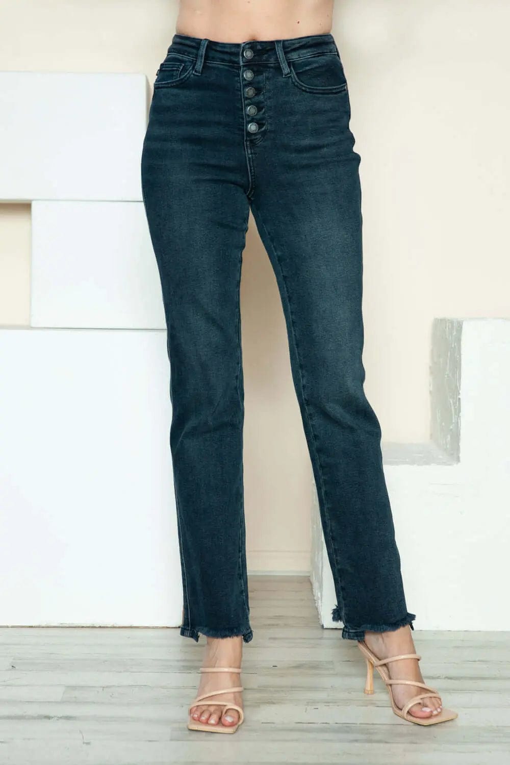 Trendsi Jeans Judy Blue Full Size Button Fly Hem Destroy Straight Jeans