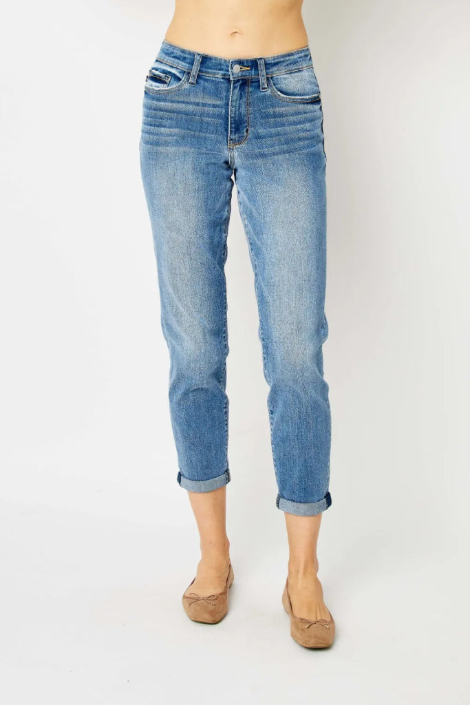 Judy Blue Full Size Cuffed Hem Slim Jeans - Medium by Trendsi from FREYA’S CLOSET