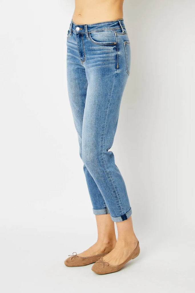 Judy Blue Full Size Cuffed Hem Slim Jeans - Medium by Trendsi from FREYA’S CLOSET