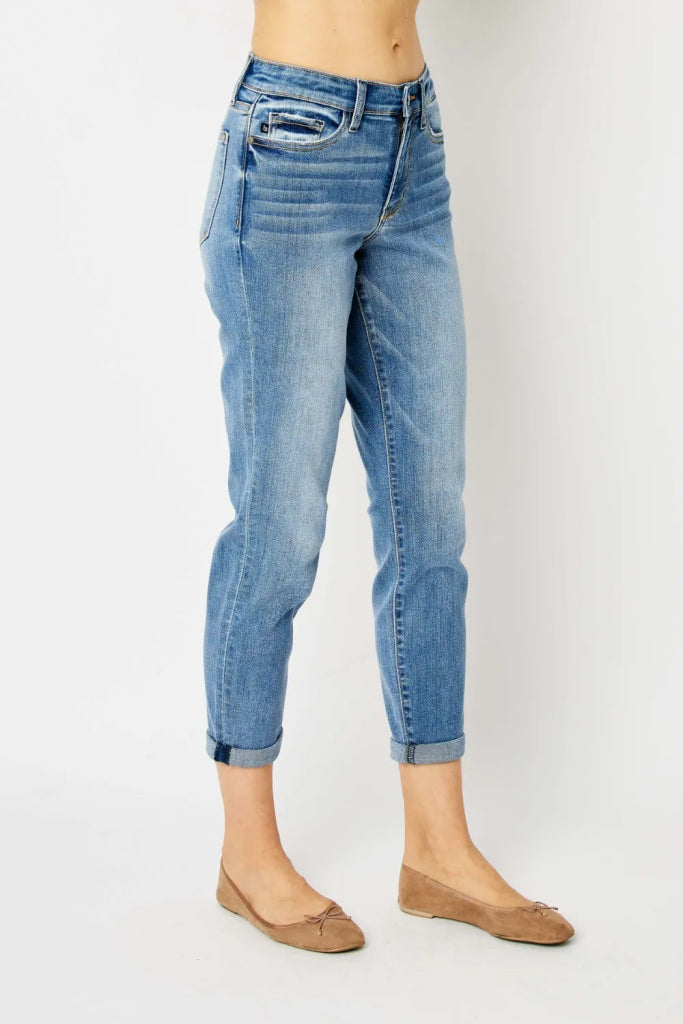 Judy Blue Full Size Cuffed Hem Slim Jeans - Medium by Trendsi from FREYA’S CLOSET