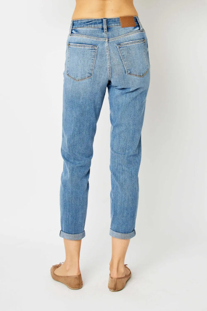 Judy Blue Full Size Cuffed Hem Slim Jeans - Medium by Trendsi from FREYA’S CLOSET