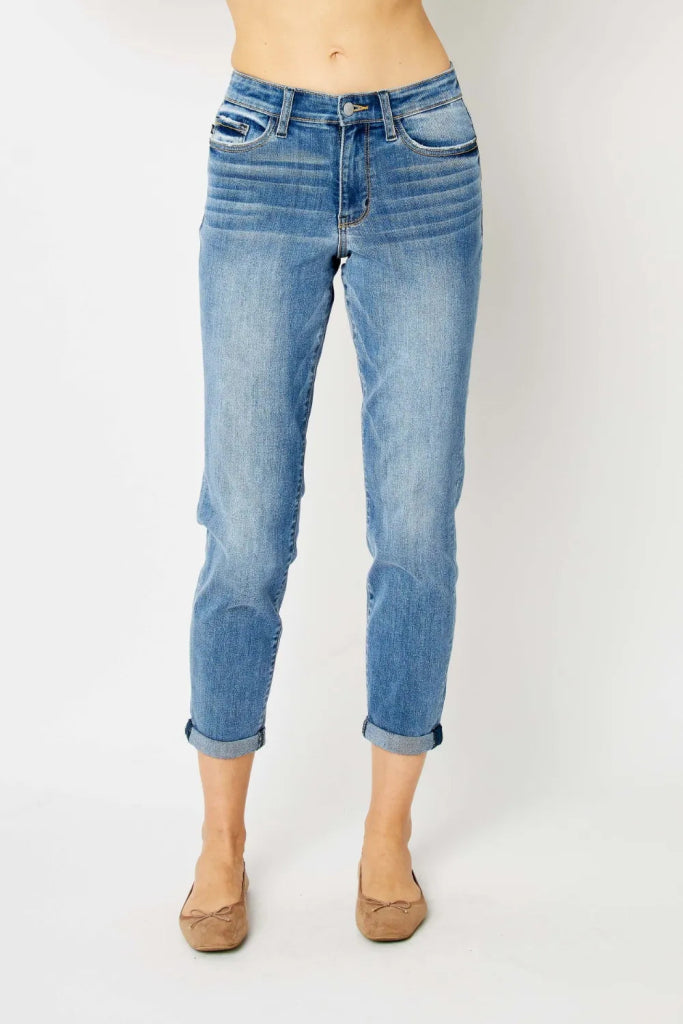 Judy Blue Full Size Cuffed Hem Slim Jeans - Medium by Trendsi from FREYA’S CLOSET