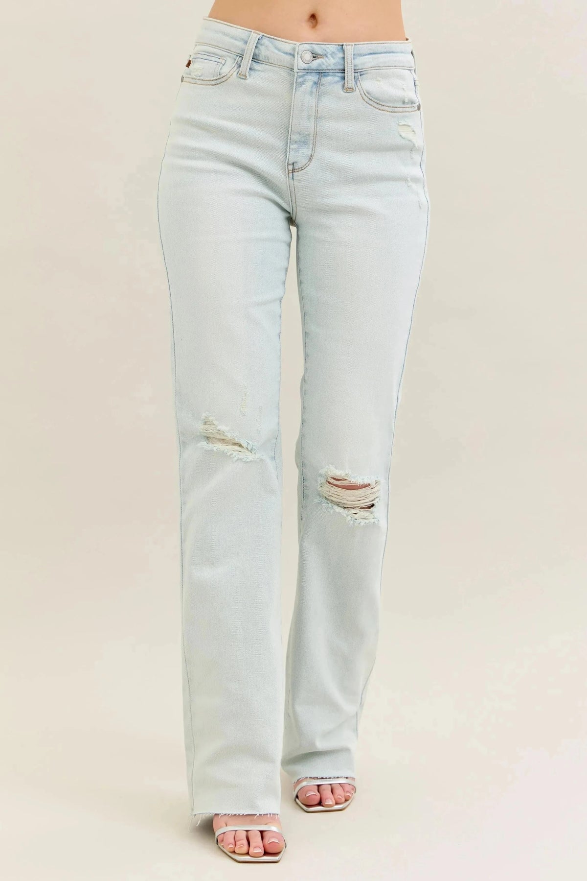 Trendsi Jeans Light / 0/24 Judy Blue Full Size Destroy & Fray Hem Bootcut Jeans Plus Size